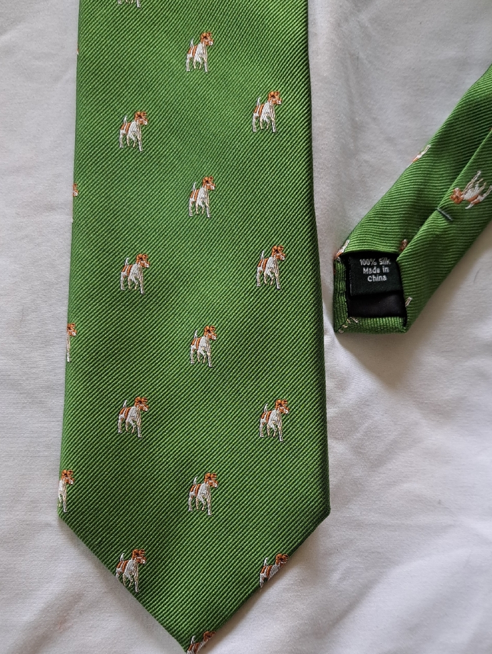 J. Crew 100% Silk Tie with Embroidered Terrier Dog Motif